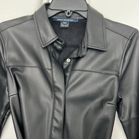 NWT French Connection Patti Long Sleeve Faux Leather Shirtdress - Picture 3 of 12